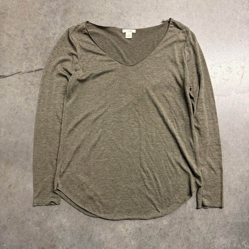 Bozzolo Womens Small Olive Green V-Neck Long Sleeve Curved Hem Top RT52995